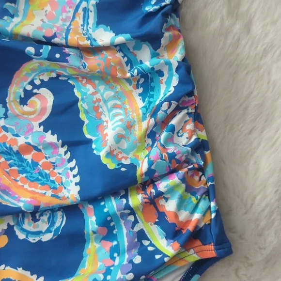 J McLAUGHLIN Blue Watercolor Paisley Koa One-Piece - NWT - Picture 4 of 8